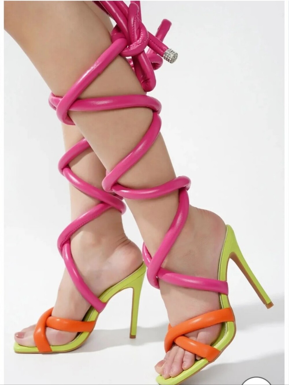 Cape Robbin Neon Pink, Orange & Lime Wrap Lace-Up Heels